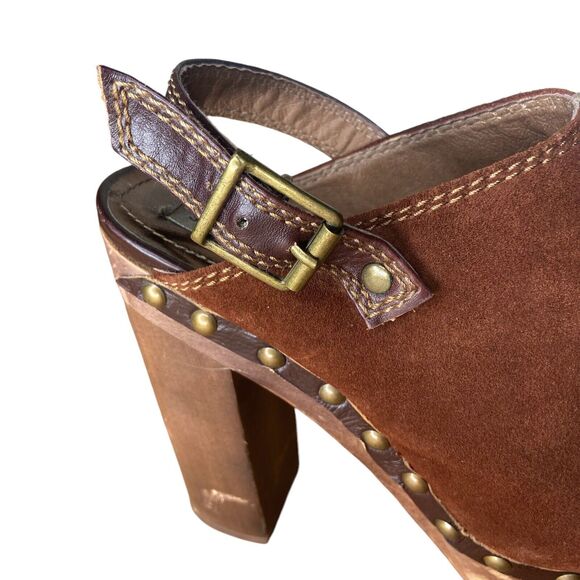 Steve Madden Clogs Size 7.5 Carnee Wooden Round Toe Studded Mule Heel Suede - Picture 7 of 9